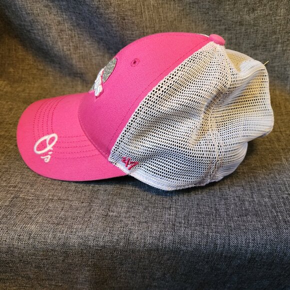 Girl's '47 Brand Pink/White Baltimore Orioles Heart Mesh Back Snapback Hat - Picture 2 of 9